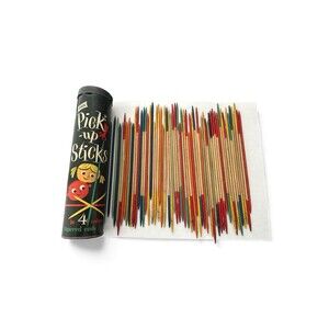 VTG Game Pickup Sticks complete Davis Wooden Colorful W/ Tube 61 Count